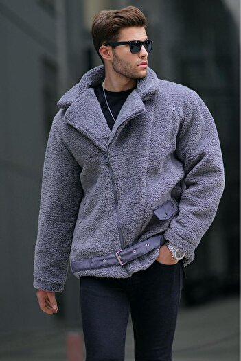 Madmext Smoked Plush Biker Men's Jacket 6849