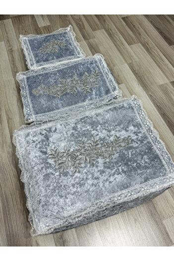 AYHANHOME French Velvet Set of 3 - Laced Bundle, Promise Engagement and Storage Dowry