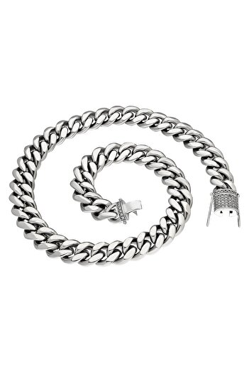 Chavin 46 cm. 14 mm. Taşlı Çelik Kadın Zincir Kolye ep08