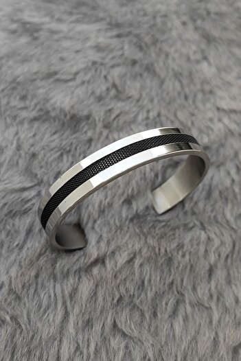 Chavin Men's Bracelet - Black Cuff Design, Steel Material et89sy