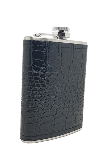 Weather Forecast Black Sketch Leather Covered on Steel 8 oz 240 ml Liquor Flask Kb03