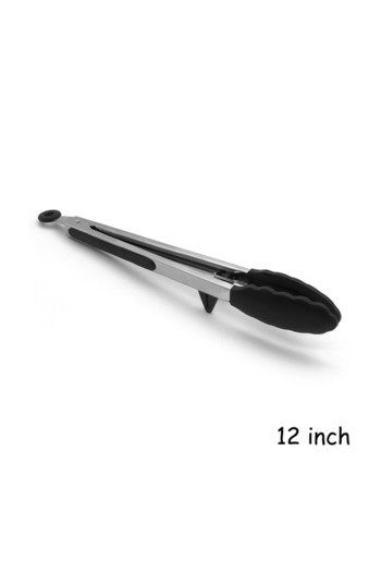 Choice L Black 12inch LMETJMA Kitchen Cooking Tongs Heat Resistant Stainless Steel BBQ Tong with Silicone T