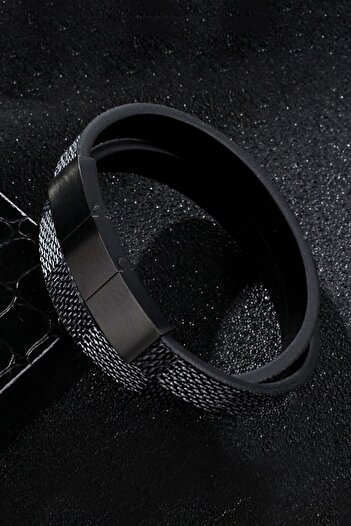 Chavin Steel 2 Row Leather Men's Bracelet dr08