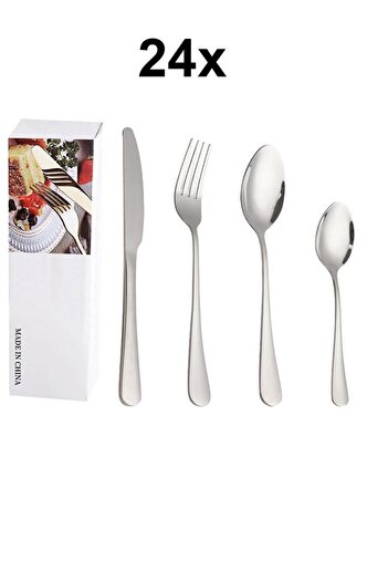 Chavin 410 Steel 24 Piece 6 Seater Gray Dinner Spoon Fork Knife Set Cin733By