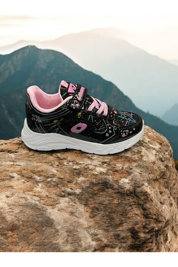 iskarpino Mesh Leather Detailed Comfortable Sole Flexible Lightweight Black-Pink Casual Girls' Shoes