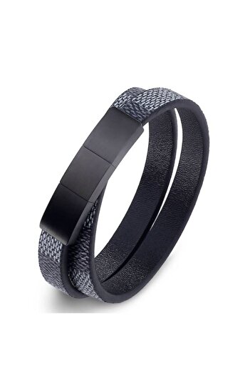 Chavin Steel 2 Row Leather Men's Bracelet dr08