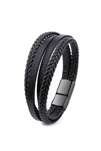 Chavin Black Original Leather Men's Bracelet Ep56Sy