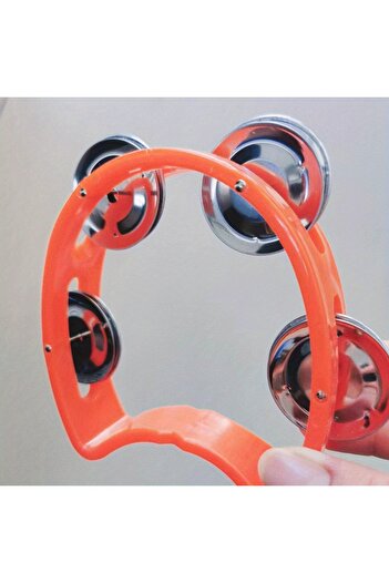 Choice Y01048-Orange 1pc Plastic Percussion Tambourine for Adults Hand Tambourine Musical Instrument 4 Bell
