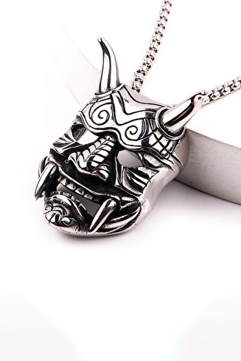 Chavin Gray Japanese Demon Oni Mask Steel Men Necklace Er35By