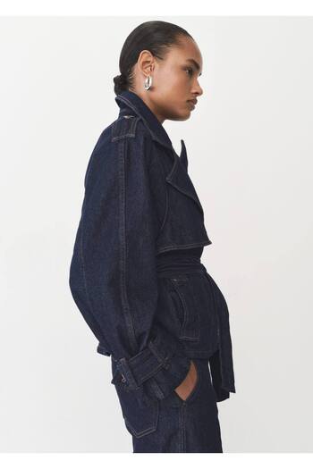 MANGO Woman Short Denim Trench Coat with Belt