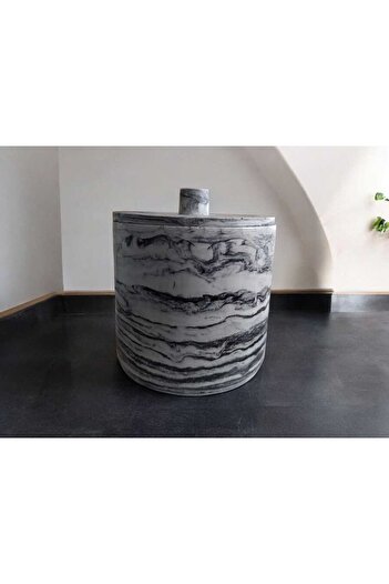 Trust Stone Anthracite Pattern Concrete Bathroom and Kitchen Trash Can, 4 Liters, Accessory, Decoration