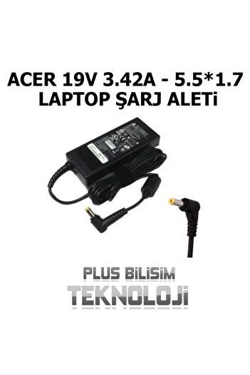 ACER 19v 3.42a 5.5*1.7 Adaptör, Laptop Şarj Aleti, Sarı Uç, Standart 4.74 Uyumlu