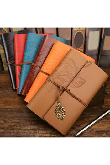 funshop Leather Covered Agenda Daily Memory and Notepad Leaf Patterned Notebook
