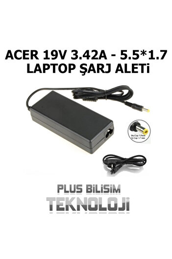 ACER 19v 3.42a 5.5*1.7 Adaptör, Laptop Şarj Aleti, Sarı Uç, Standart 4.74 Uyumlu