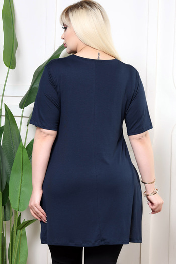 Kheos Flower Print Asymmetrical Round Neck Stone Embroidered Flowy Short Sleeve Blouse with Lace Skirt Slit