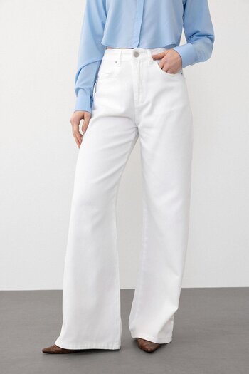 Olcay Wide Leg High Waisted Jeans - White 7571