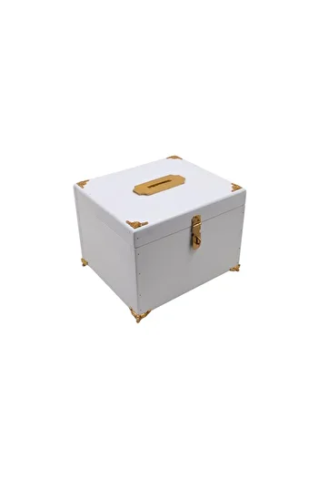 t tun's woods White Typebox with Gold Foot (23X20X16Cm) with Padlock Gift
