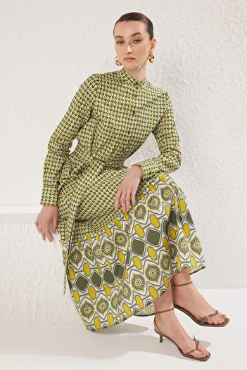 Trendyol Modest Χακί υφαντό φόρεμα με γιακά Judge TCTSS25EB00069