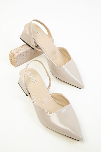 SOHO Beige Patent Leather Women's Classic Heeled Shoes 20318