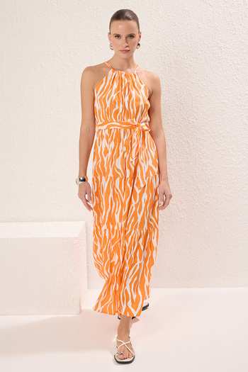 Trendyol Collection Orange Maxi Length Halter Neck Dress - Shally Shift, Halter Neck Twoss24El00872