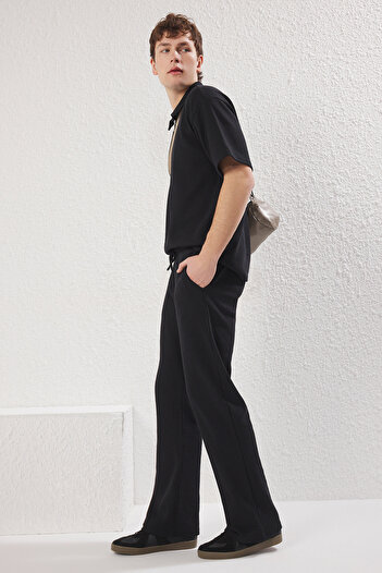 Trendyol Collection Wide Leg Wide Cut Black Waffle Sweatpants - Tmnss25Ea00000