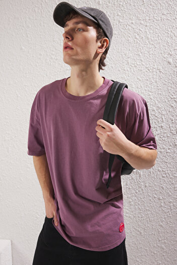 Trendyol Collection Μωβ ξεθωριασμένο εφέ Oversize βαμβακερό μπλουζάκι - TMNSS23TS00153