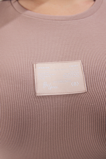 Trendyol Curve Mink Tona Tone Label Detailed Ribbed Camisole Plus Size Undershirt Tbbss25Cv00013