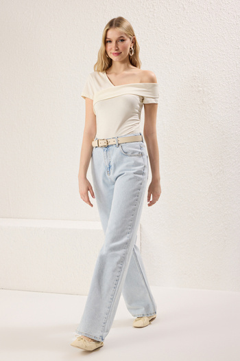 Trendyol Collection Asymmetrical Collar Stone Color Knitted Blouse - Fitted, Twoss25Bz00381