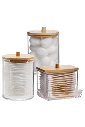 Choice 3pcs B Bathroom Organizer Accessories Set Qtip Holder Storage with Clear Plastic Lids, Cotton Ball/S