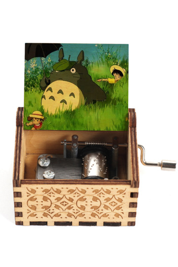Choice Burgundy Wooden painted music box, Totoro music gift, ornament, light luxury wooden hand cranked mus