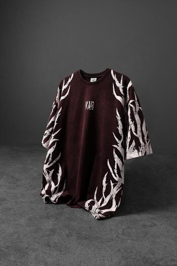 Slatra Men's Burgundy War Special Washed Fabric Oversize Tshirt