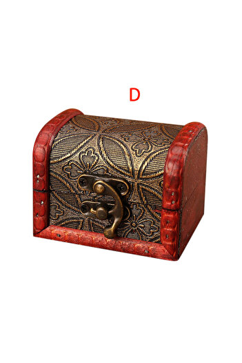 Choice D 1PCS Jewelry Box Vintage Wood Handmade Box With Mini Metal Lock For Storing Jewelry Treasure Pearl