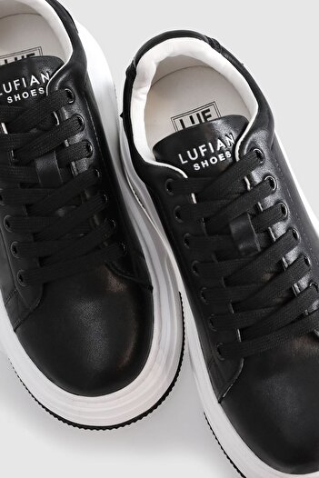 Lufian Genuine Leather Lace-Up Comfort Sole Women's Sneaker Casual Sports Shoes Black