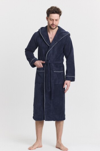 Mulberry Triga Men's Bathrobe 100% Cotton Hooded