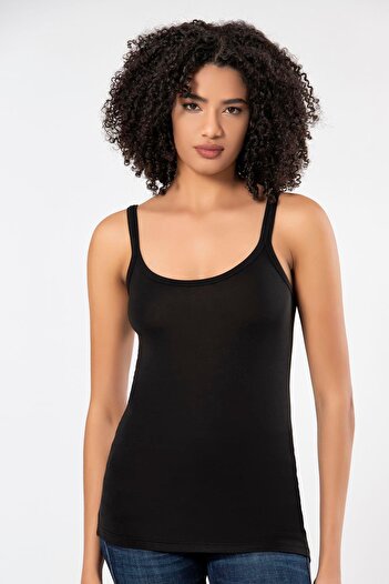 ERDEM İÇ GİYİM Weweus Siyah Süper Ince Doğal Bambu Lüks Askılı Atlet Tshirt Body 2312