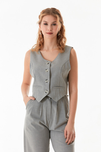Fulla Moda Basic Double-breasted Collar Pocket Detailed Vest
