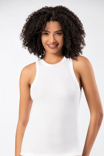 ERDEM İÇ GİYİM Weweus White Viscose Camisole Halter Neck Soft Textured Singlet Body T-Shirt 2107