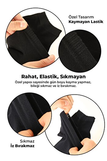 SAYSEZ Bambu Erkek Patik Düz Gri Melanj Renk Çorap Dikişsiz Premium 3'lü Paket