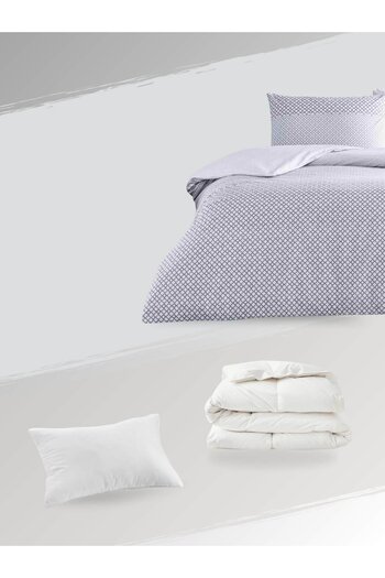 Taç Garth Anthracite Ranforce Single Duvet Cover Set + Quilt + Silicone Pillow