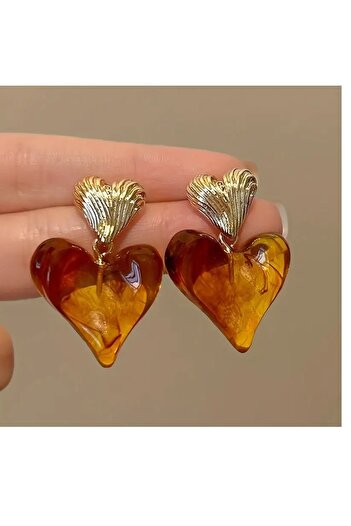 mos&more Steel Burgundy Gold Heart Design Women's Earrings