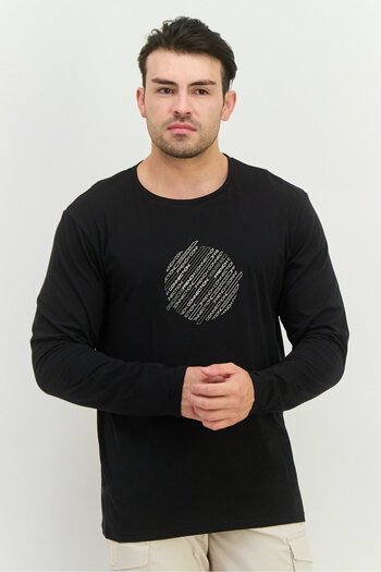 French Connection Men Crew Neck Long Sleeves Graphic Print T-Shirt, Black