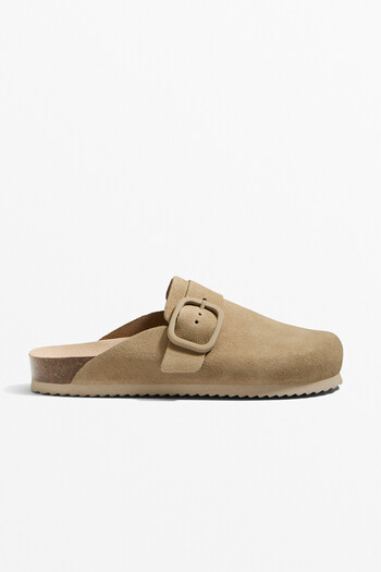 Oysho Buckled split-leather mules