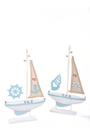 MUKKO HOME Ahşap Marin Denizci Temalı Yelkenli gemi tekne Biblo  Ofis dekorasyon - 18x31,5 cm