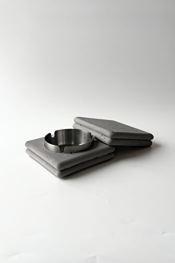 sin istanbul Square Bubble Steel Ash Tray with Gray Lid
