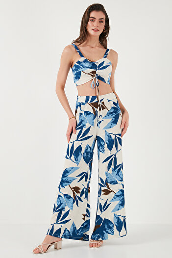 Lela Slim Fit High Waist Loose Leg Crop Top Patterned Suit 5866120