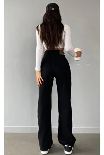LİMABEL Rukiye Milano Black Lycra Super High Waist Loose Jean Pants