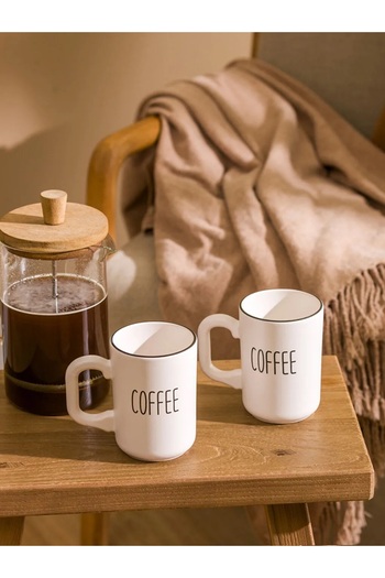 LC Waikiki Lcw Home Black Printed Ceramic Mug Set of 2 310 ml