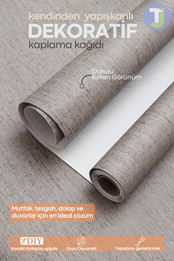 Technojet Self Adhesive Textured Linen Look Kitchen Living Room Wall Cabinet Table Covering 60X500Cm