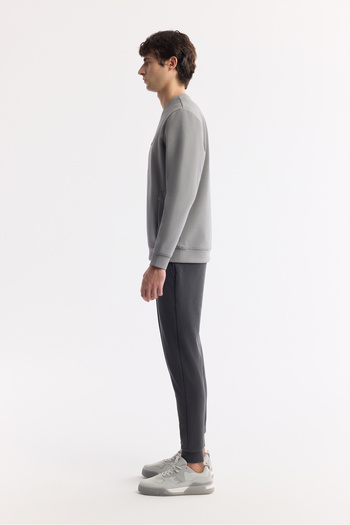 Avva Men's Gray Crew Neck Printed Bi-Stretch Interlock Regular Fit Sweatshirt A51Y1208