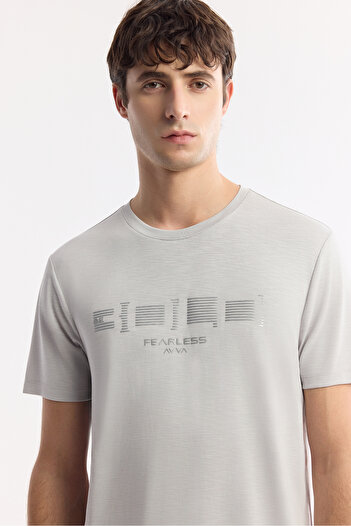 Avva Men's Light Gray Crew Neck Printed Soft Touch Regular Fit T-Shirt A51Y1138